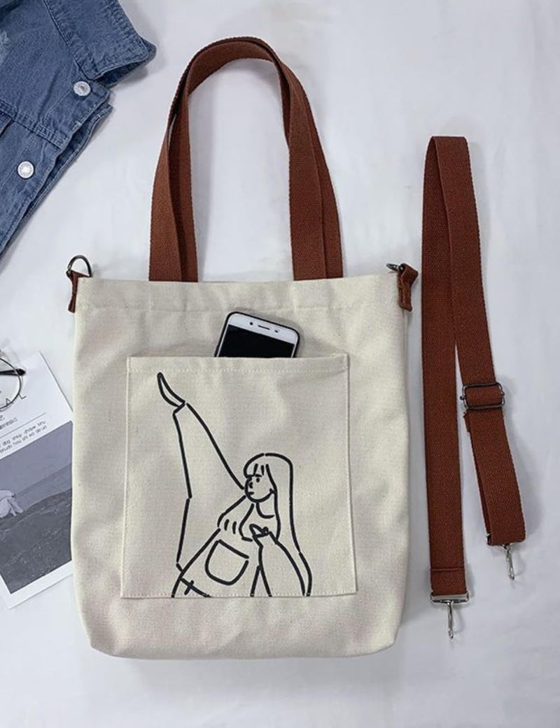 Glowic Totebag for women | 12 L printed totebag with adjustable belt | creamebag office, shopping and daily use | 1 Big and 1 small pocket inside (WBAG-114) - Image 2