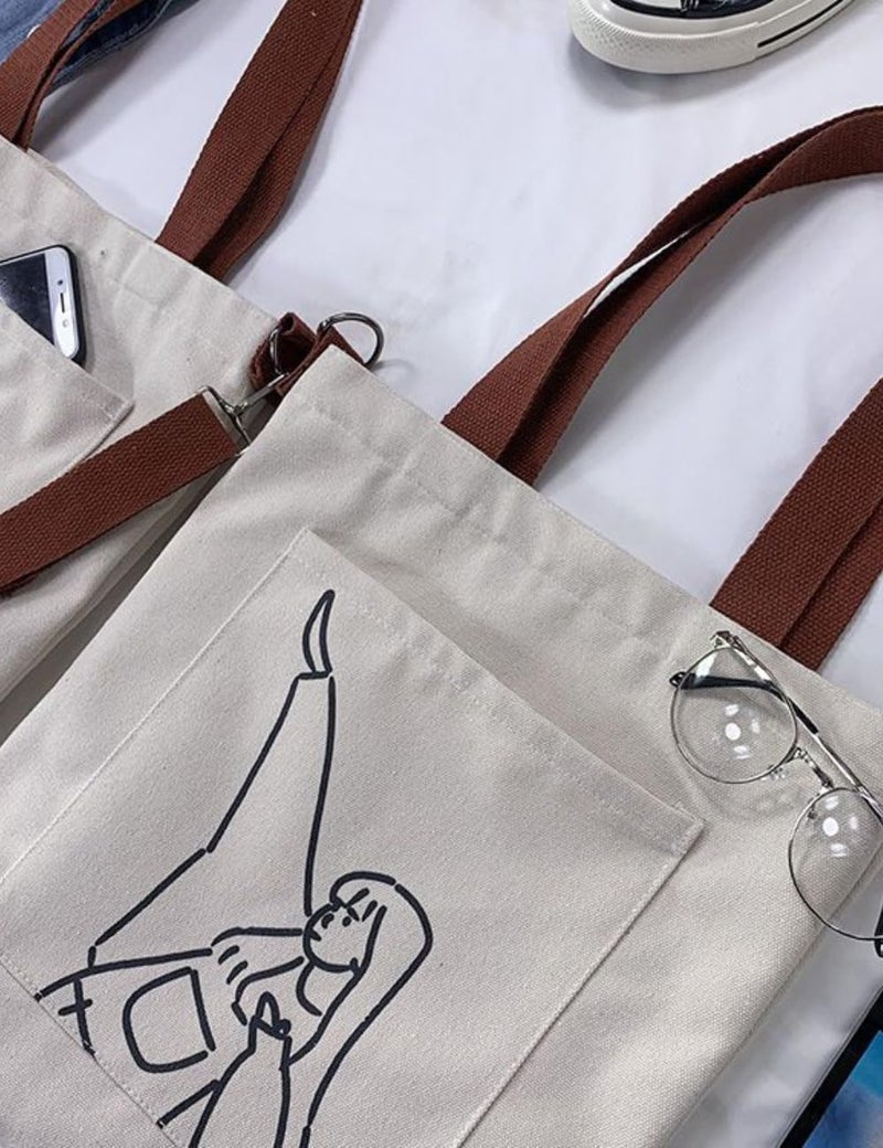 Glowic Totebag for women | 12 L printed totebag with adjustable belt | creamebag office, shopping and daily use | 1 Big and 1 small pocket inside (WBAG-114) - Image 4