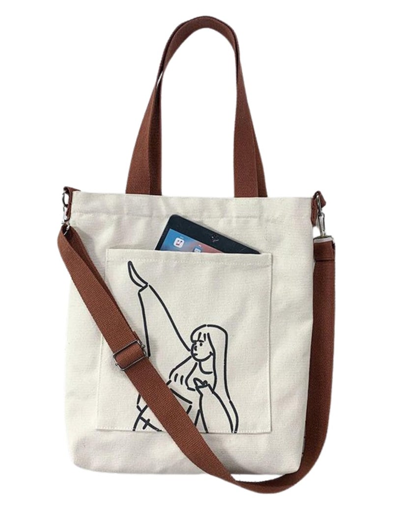 Glowic Totebag for women | 12 L printed totebag with adjustable belt | creamebag office, shopping and daily use | 1 Big and 1 small pocket inside (WBAG-114) - Image 1
