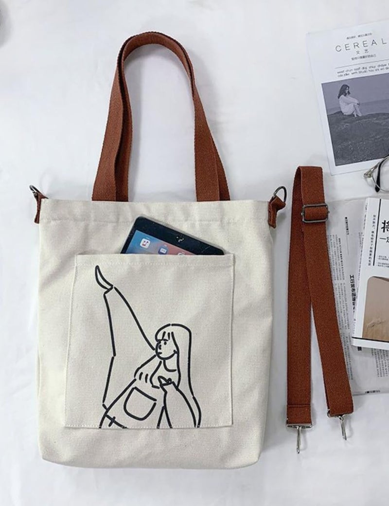Glowic Totebag for women | 12 L printed totebag with adjustable belt | creamebag office, shopping and daily use | 1 Big and 1 small pocket inside (WBAG-114) - Image 3