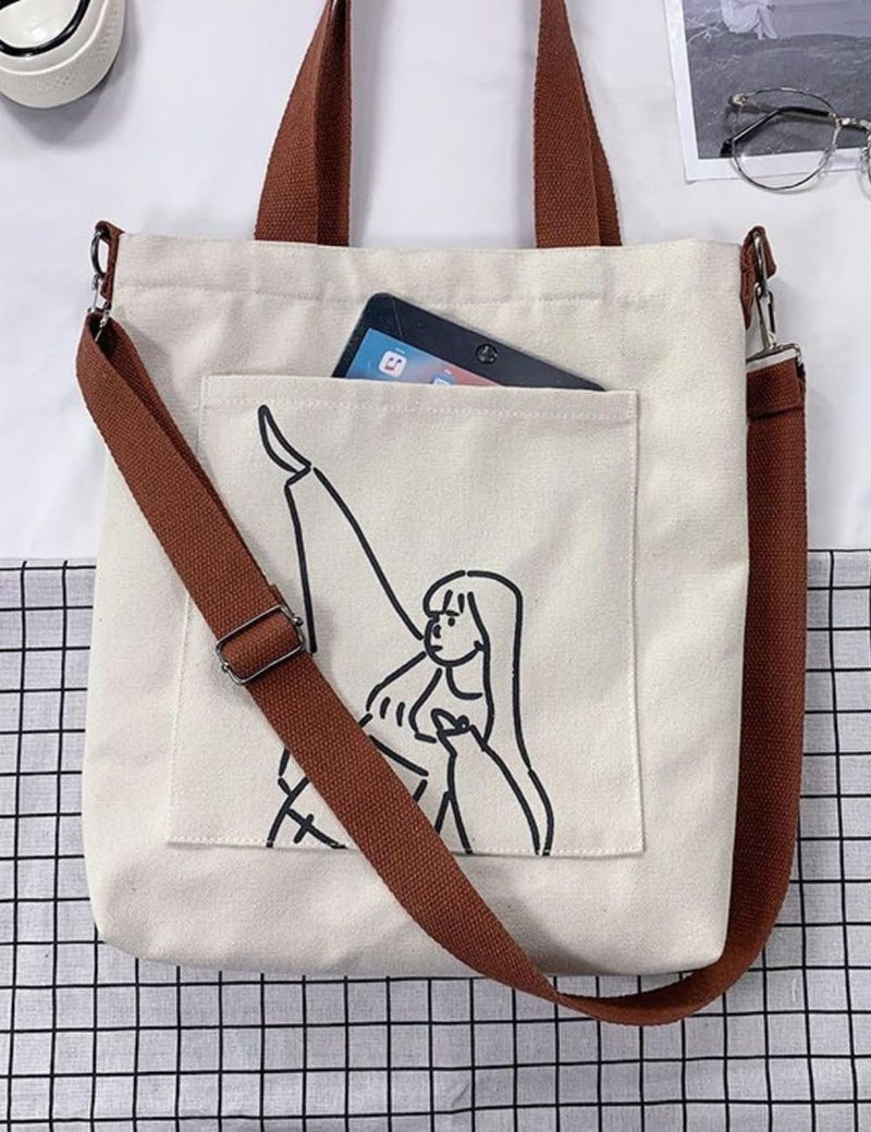 Glowic Totebag for women | 12 L printed totebag with adjustable belt | creamebag office, shopping and daily use | 1 Big and 1 small pocket inside (WBAG-114) - Image 5