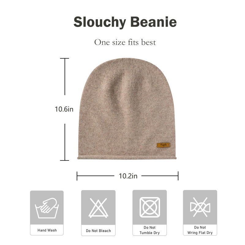 FUQILA 100% Merino Wool Slouchy Beanie Hat, Women Warm Winter Caps Soft, Ladies Breathable & Cozy Stretchy Knitted Skull Cap (US, Alpha, One Size, Light Camel) - Image 3