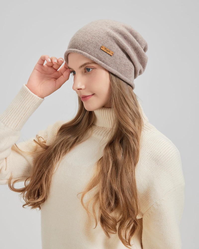 FUQILA 100% Merino Wool Slouchy Beanie Hat, Women Warm Winter Caps Soft, Ladies Breathable & Cozy Stretchy Knitted Skull Cap (US, Alpha, One Size, Light Camel) - Image 5