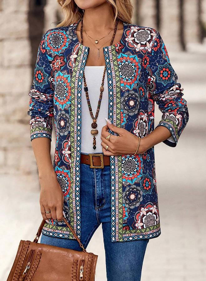 Take Two Take Two Women Blue All-Over Print Open Front Kimono  - Image 4