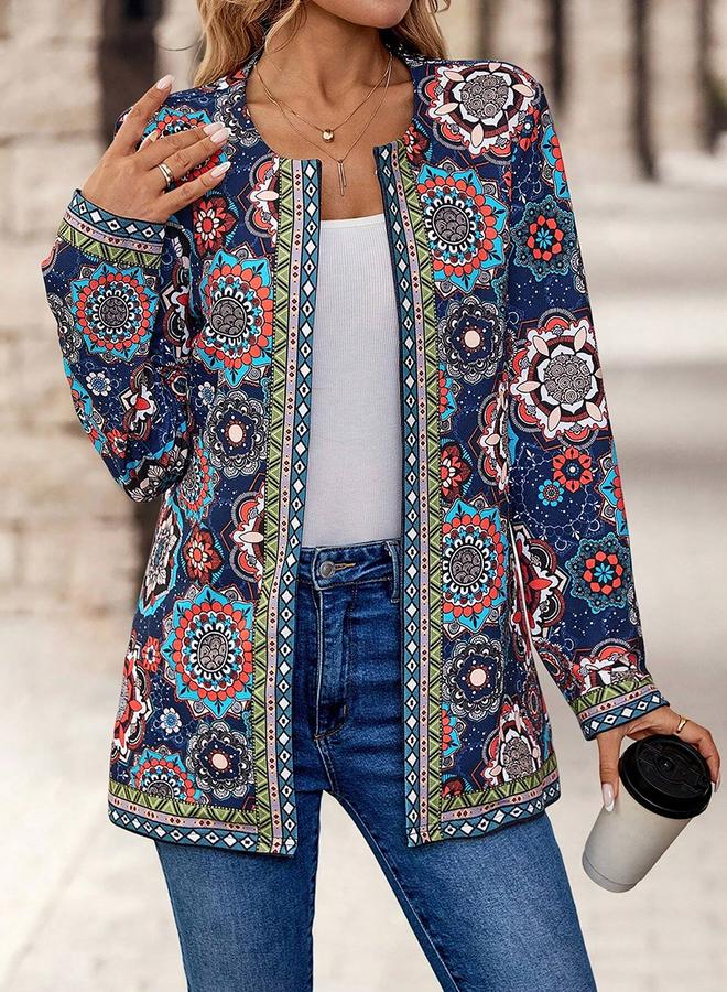 Take Two Take Two Women Blue All-Over Print Open Front Kimono  - Image 3