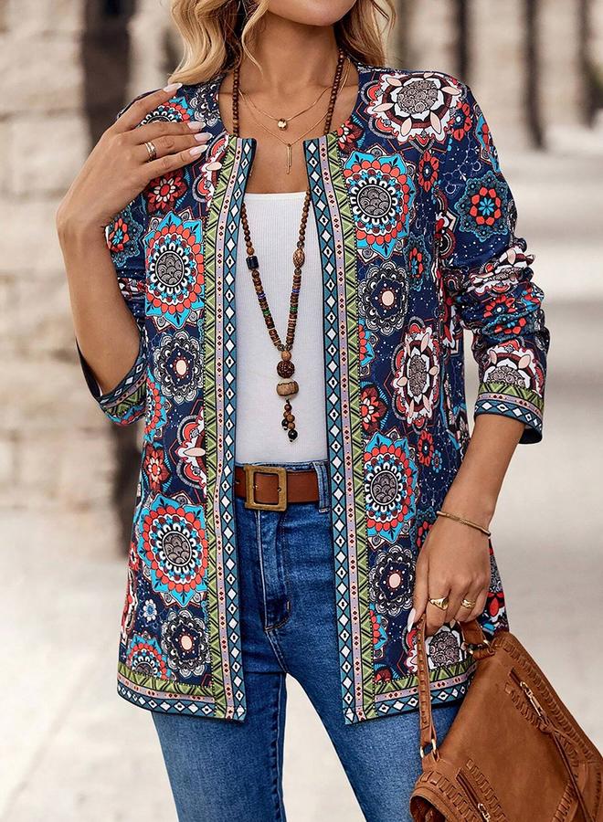 Take Two Take Two Women Blue All-Over Print Open Front Kimono  - Image 1