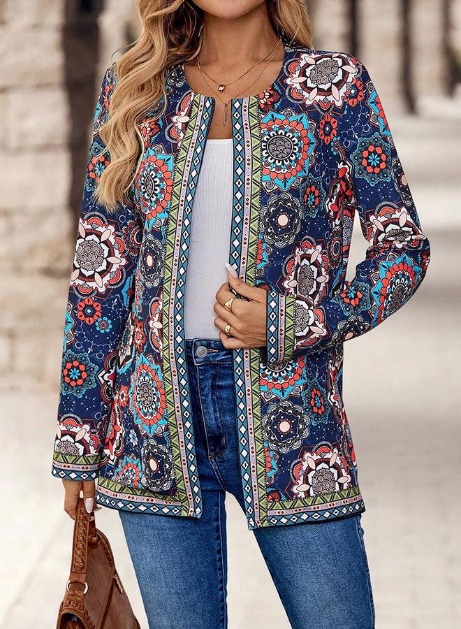 Take Two Take Two Women Blue All-Over Print Open Front Kimono  - Image 5
