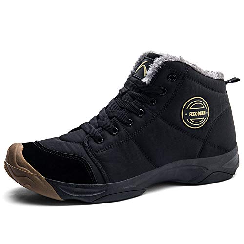 UPSOLO Mens Winter Boots Snow Booties Warm Soft Rubber Sole Backpacking Trekking Shoes Outdoor Trekking Casual Walking Lightweight Sneakers(6118 Black 43) - Image 1