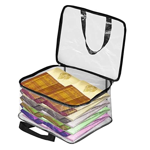 KINDRED Transparent Multipurpose Storage Organizer Bag for Saree Covers Clothes Lehenga Blankets Bedsheets Toys plastic Storage bag pack of 4 Transparent - Image 2