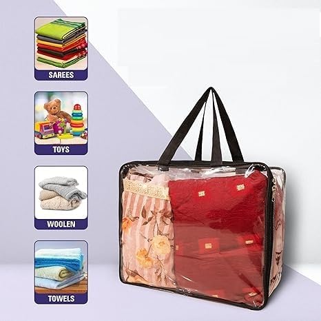 KINDRED Transparent Multipurpose Storage Organizer Bag for Saree Covers Clothes Lehenga Blankets Bedsheets Toys plastic Storage bag pack of 4 Transparent - Image 5