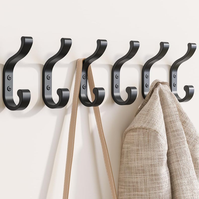 bussdis Wall-Mount Coat Hooks, Heavy Duty 30LB Hooks for Hanging Coats, Bags, Backpacks, Keys, Hats â€“ Black Metal Hooks for Wall,Door (6 Pack) - Image 1