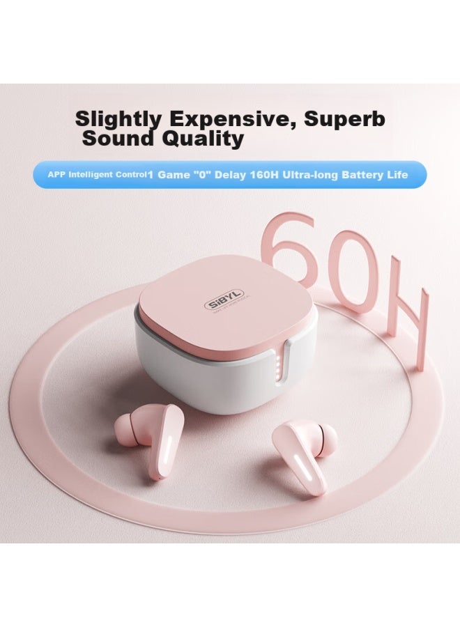 Sibyl Wireless Bluetooth Headphones With Noise Cancellation, Low Latency For Music, Gaming, Calls, In-ear Design, Compatible With Huawei, Apple, Honor, Oppo, Xiaomi, Vivo, Pink - Image 1