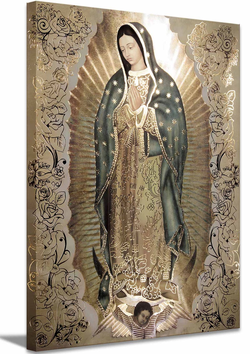 AKOTAC Large Framed Our Lady of Guadalupe Portrait Canvas Wall Art Decor Virgin Mary Wall Art Virgen De Guadalupe Cuadros De La Virgen De Guadalupe Poster Prints Pictures Artwork Painting Sculpture Catholic - Image 1