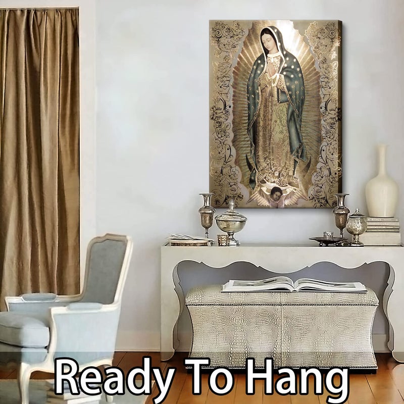 AKOTAC Large Framed Our Lady of Guadalupe Portrait Canvas Wall Art Decor Virgin Mary Wall Art Virgen De Guadalupe Cuadros De La Virgen De Guadalupe Poster Prints Pictures Artwork Painting Sculpture Catholic - Image 4