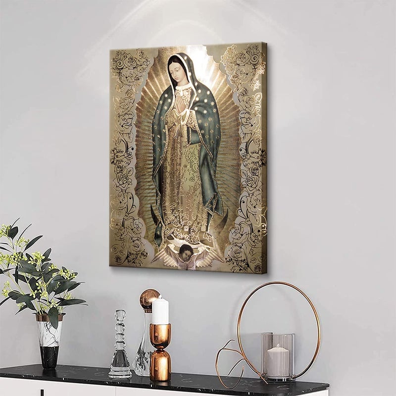 AKOTAC Large Framed Our Lady of Guadalupe Portrait Canvas Wall Art Decor Virgin Mary Wall Art Virgen De Guadalupe Cuadros De La Virgen De Guadalupe Poster Prints Pictures Artwork Painting Sculpture Catholic - Image 3