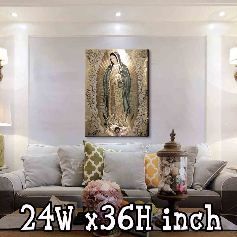 AKOTAC Large Framed Our Lady of Guadalupe Portrait Canvas Wall Art Decor Virgin Mary Wall Art Virgen De Guadalupe Cuadros De La Virgen De Guadalupe Poster Prints Pictures Artwork Painting Sculpture Catholic - Image 2