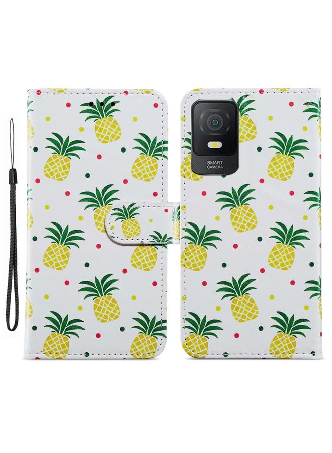 Case Cover For TCL 403 Painted Pattern Horizontal Flip Leather Phone Case Pineapple