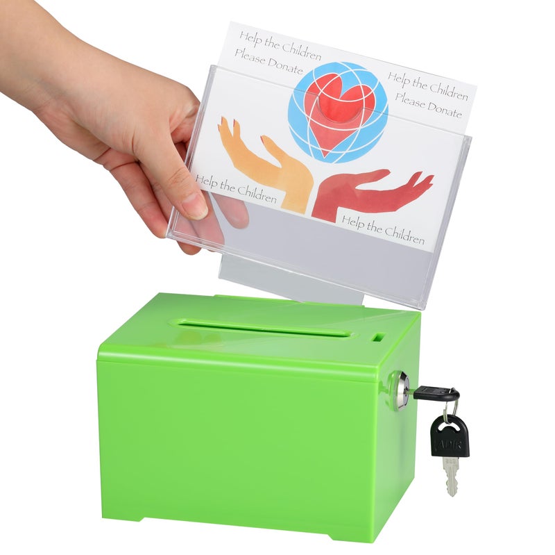 AdirOffice Adir Suggestion Box with Slot and Lock – Acrylic Donation Box for Fundraising, Drawing Box for Raffle, Funraiser Box, Tip Box with Lock - 6.25x4.5x 4 Inches voting box with slot and Sign Holder - Image 1