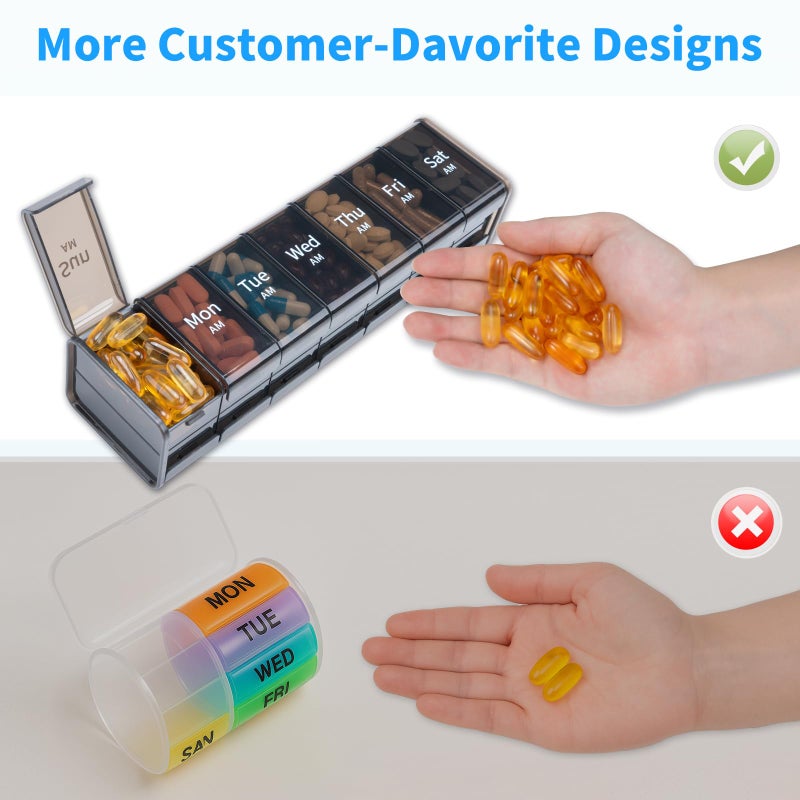 Daviky Extra Large Weekly Pill Organizer 2 Times a Day, XXL Pill Box 7 Day with AM PM Large Compartments, BPA-Free Daily Medicine Case, Jumbo Pill Holder for Fish Oils, Vitamins & Supplements - Image 5