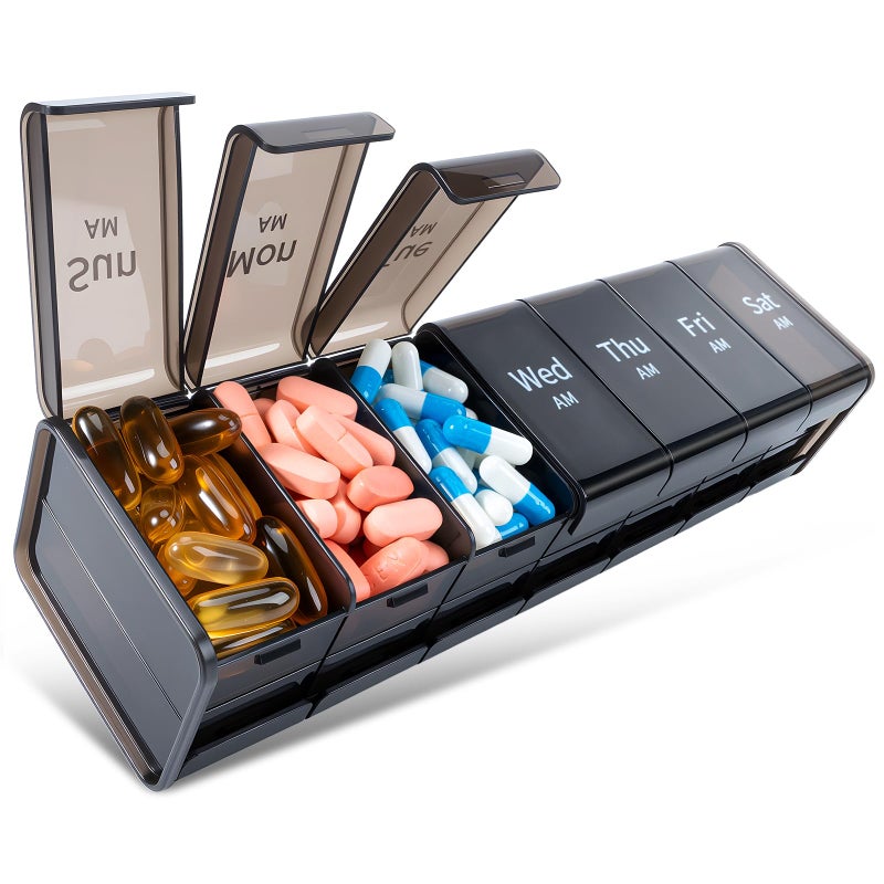 Daviky Extra Large Weekly Pill Organizer 2 Times a Day, XXL Pill Box 7 Day with AM PM Large Compartments, BPA-Free Daily Medicine Case, Jumbo Pill Holder for Fish Oils, Vitamins & Supplements - Image 1