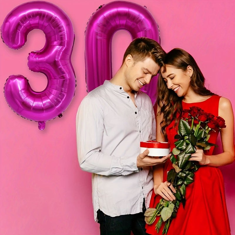بالونات ضخمة مقاس 32 بوصة من رقائق الألومنيوم الوردي الأحمر مع رقم 30 قابلة للإغلاق الذاتي لتزيين حفلات أعياد الميلاد والذكرى الثلاثين للتخرج وخلفية التصوير - Image 5