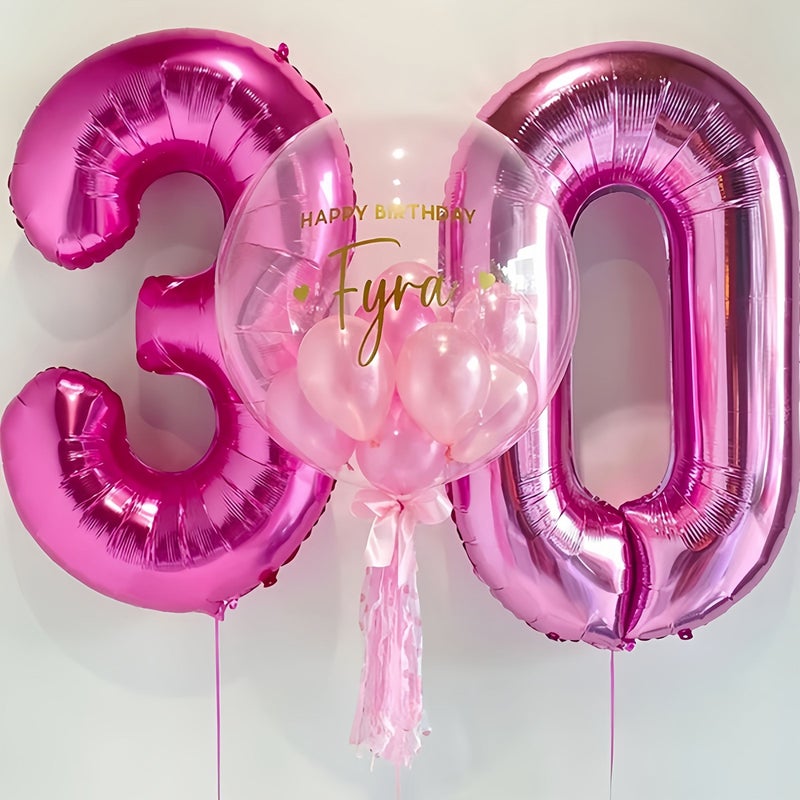 بالونات ضخمة مقاس 32 بوصة من رقائق الألومنيوم الوردي الأحمر مع رقم 30 قابلة للإغلاق الذاتي لتزيين حفلات أعياد الميلاد والذكرى الثلاثين للتخرج وخلفية التصوير - Image 1