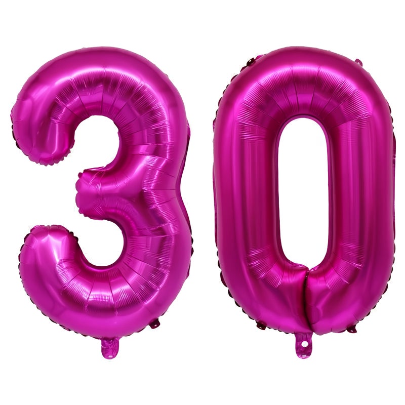 بالونات ضخمة مقاس 32 بوصة من رقائق الألومنيوم الوردي الأحمر مع رقم 30 قابلة للإغلاق الذاتي لتزيين حفلات أعياد الميلاد والذكرى الثلاثين للتخرج وخلفية التصوير - Image 2