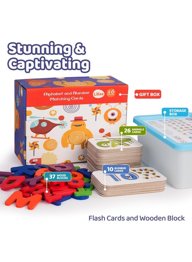 LiKee Alphabet Flash Cards Wooden Letter Puzzle Abc Sight Words Matching Games Counting Board Preschool Educational Montessori Toys For Toddlers Boys Girls 3+ Years (36 Cards& 37 Wood Pieces) - Image 1
