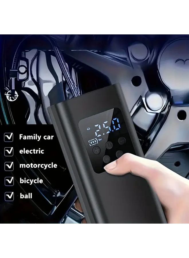 مضخة نفخ إطارات السيارات المحمولة السوداء 150 رطل لكل بوصة مربعة مع مقياس ضغط وإضاءة LED - Image 3