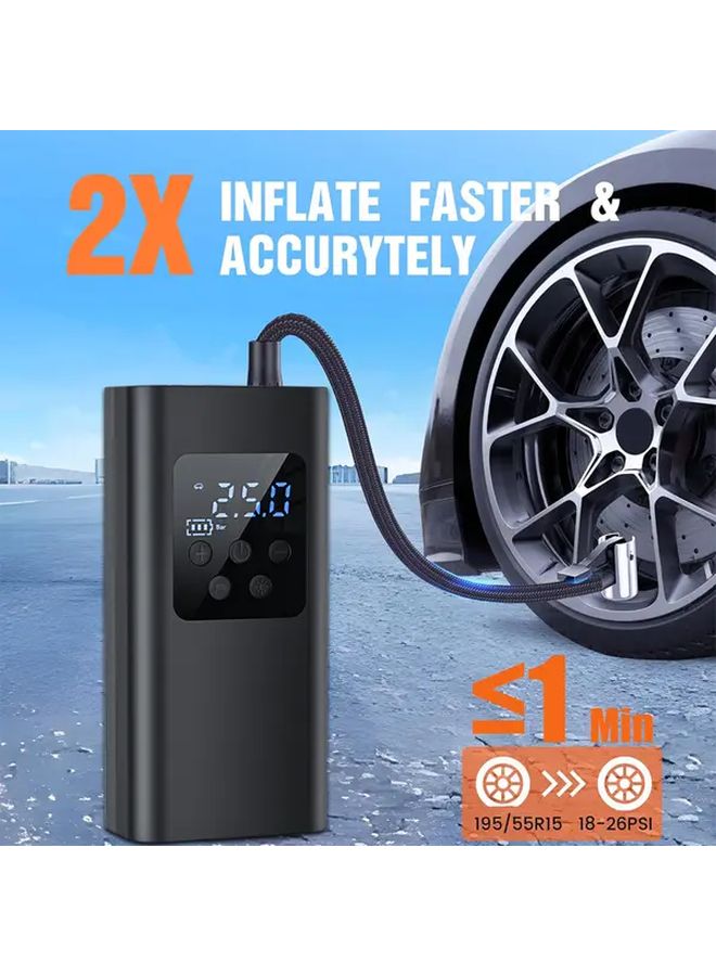 مضخة نفخ إطارات السيارات المحمولة السوداء 150 رطل لكل بوصة مربعة مع مقياس ضغط وإضاءة LED - Image 4
