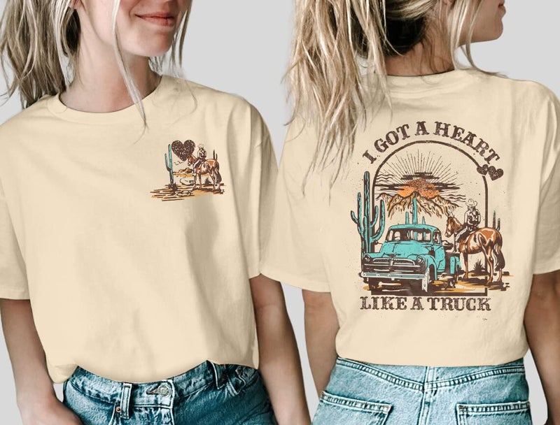 LUKYCILD I Got A Heart Like A Truck T Shirt Women Country Music Shirts Nashville Concert Outfit Western Sunset Cowgirl Tops - Image 2