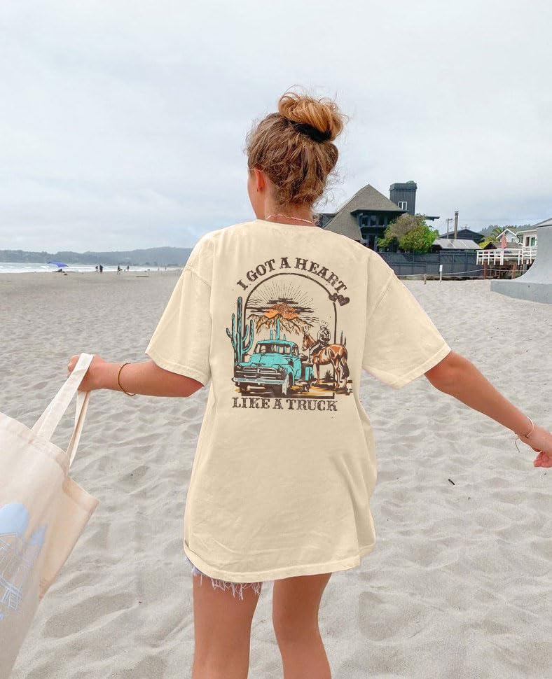 LUKYCILD I Got A Heart Like A Truck T Shirt Women Country Music Shirts Nashville Concert Outfit Western Sunset Cowgirl Tops - Image 4