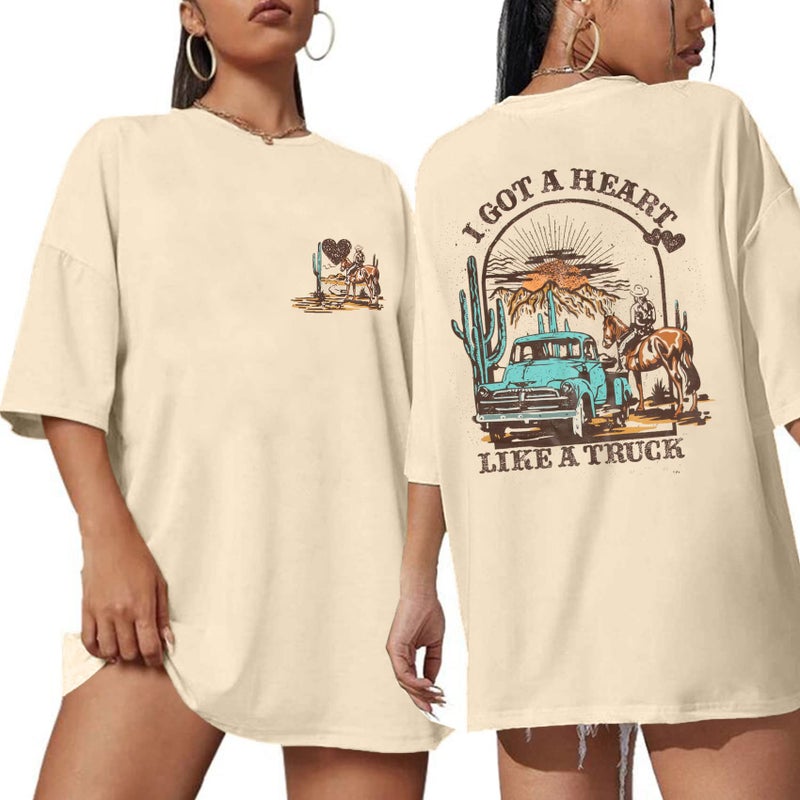 LUKYCILD I Got A Heart Like A Truck T Shirt Women Country Music Shirts Nashville Concert Outfit Western Sunset Cowgirl Tops - Image 3