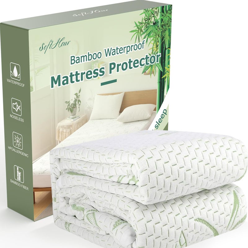 California King Waterproof Mattress Protector Rayon Made from Bamboo Mattress Pad Cover Soft Breathable Cooling Mattress Pad Cover Deep Pocket up to 21 Tightly Fitted Mattress Protection