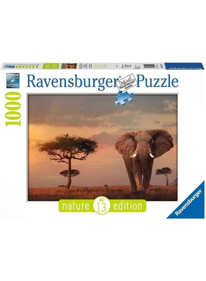 Ravensburger Elephant of the Masai Mara 1000â€‘Piece Jigsaw Puzzle â€“ 70Ã—50 cm Premium Softâ€‘Click Fit & Antiâ€‘Glare Linenâ€‘Textured Paper for Ages 12+ â€“ Majestic Elephant Wildlife Scene | 15159â€‘2 - Image 1