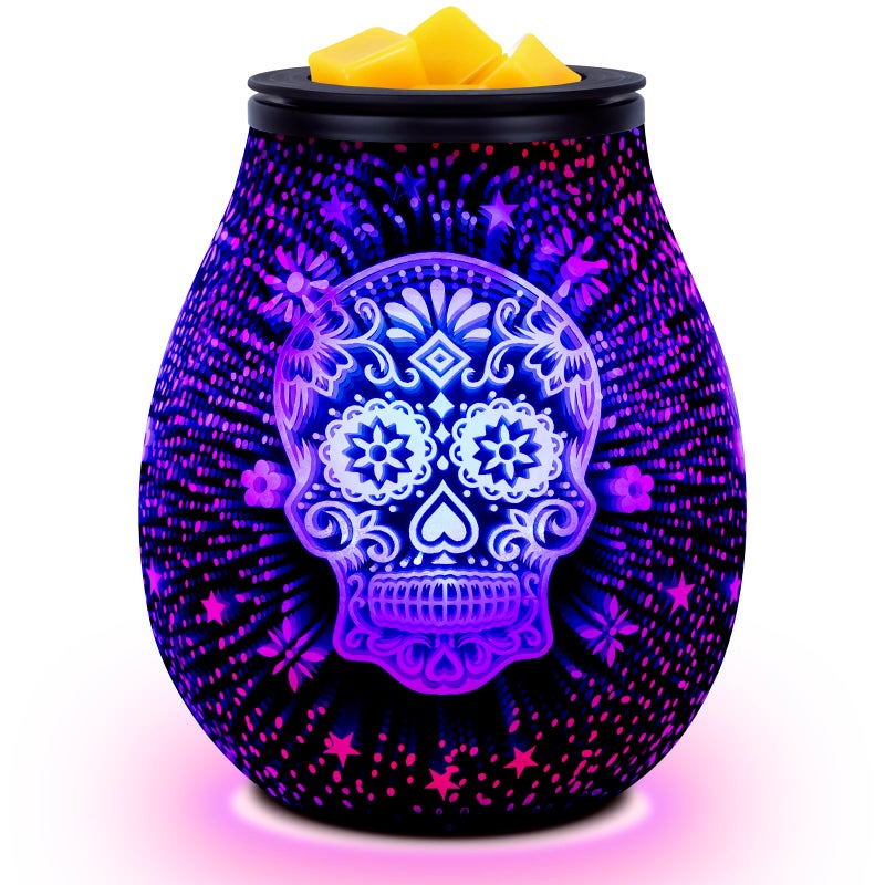 EQUSUPRO Wax Melt Warmer Wax Melter Wax Burner for Scented Wax Melts Electric Fragrance Warmer for Wax Cubes & Tarts, Vivid 3D Design 7 Colors LED Light Gift & Decor for Home Office (3D Skeleton) - Image 1