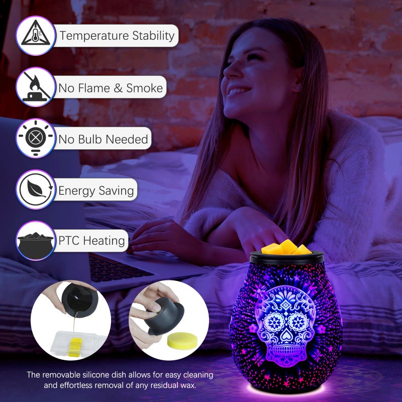 EQUSUPRO Wax Melt Warmer Wax Melter Wax Burner for Scented Wax Melts Electric Fragrance Warmer for Wax Cubes & Tarts, Vivid 3D Design 7 Colors LED Light Gift & Decor for Home Office (3D Skeleton) - Image 2
