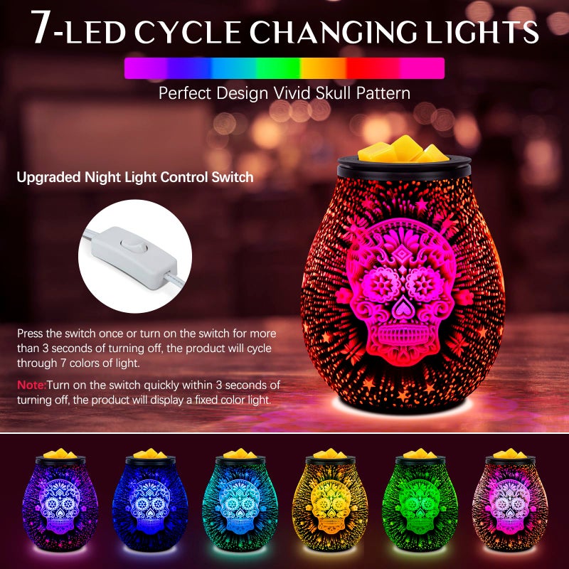 EQUSUPRO Wax Melt Warmer Wax Melter Wax Burner for Scented Wax Melts Electric Fragrance Warmer for Wax Cubes & Tarts, Vivid 3D Design 7 Colors LED Light Gift & Decor for Home Office (3D Skeleton) - Image 3