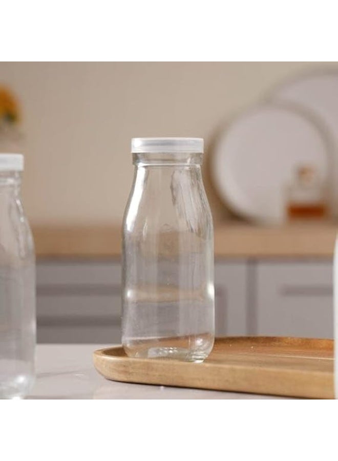 الأقصر 3 قطع زجاجة حليب زجاجية بأغطية بيضاء، زجاجات عصير 250 مل، حاويات شرب الألبان، زجاجات زجاجية صغيرة للحليب والعصير والزبادي والعصائر والعسل وصلصة الطماطم والمربى والشراب - Image 4