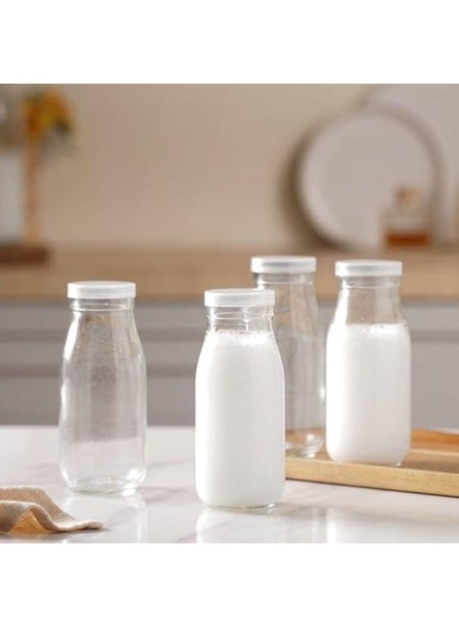 الأقصر 3 قطع زجاجة حليب زجاجية بأغطية بيضاء، زجاجات عصير 250 مل، حاويات شرب الألبان، زجاجات زجاجية صغيرة للحليب والعصير والزبادي والعصائر والعسل وصلصة الطماطم والمربى والشراب - Image 3