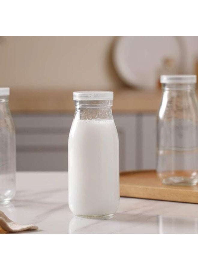 الأقصر 3 قطع زجاجة حليب زجاجية بأغطية بيضاء، زجاجات عصير 250 مل، حاويات شرب الألبان، زجاجات زجاجية صغيرة للحليب والعصير والزبادي والعصائر والعسل وصلصة الطماطم والمربى والشراب - Image 2