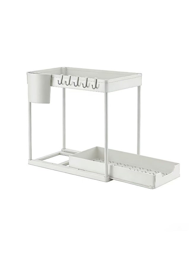 sokany 1-Pack 2 Tier Under Sink Organizer, Black Pull Out Sliding Drawer Storage Basket with Utensil Holder and 5 Hooks, Multifunctional Under Cabinet Organizer for Kitchen, Bathroom, Laundry Room - Image 3