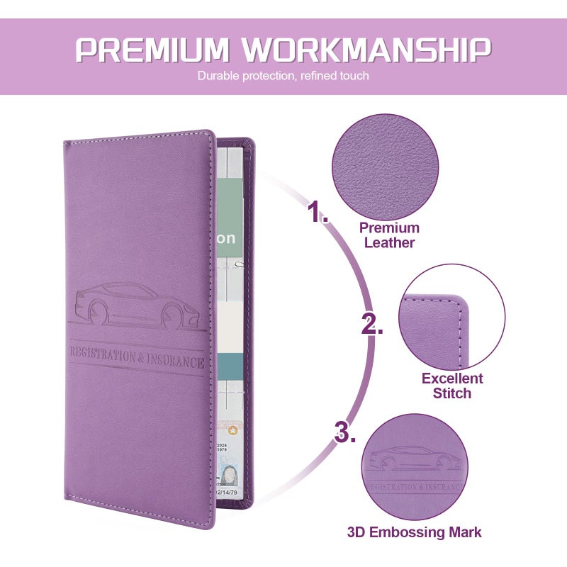 JUSTTOP 1Pack Car Registration and Insurance Holder,Car Document Holder for Cards License with Magnetic Shut,Vehicle Glove Box Car Organizer for Documents, Cards, License(Purple) - Image 4