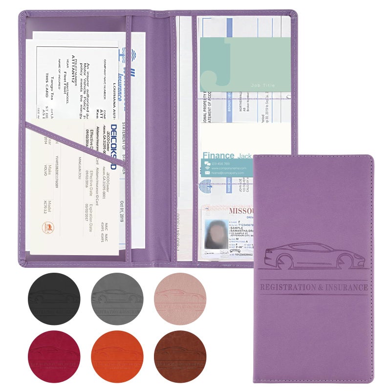 JUSTTOP 1Pack Car Registration and Insurance Holder,Car Document Holder for Cards License with Magnetic Shut,Vehicle Glove Box Car Organizer for Documents, Cards, License(Purple) - Image 1