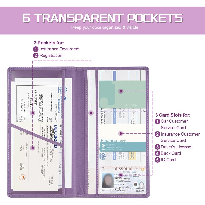 JUSTTOP 1Pack Car Registration and Insurance Holder,Car Document Holder for Cards License with Magnetic Shut,Vehicle Glove Box Car Organizer for Documents, Cards, License(Purple) - Image 5