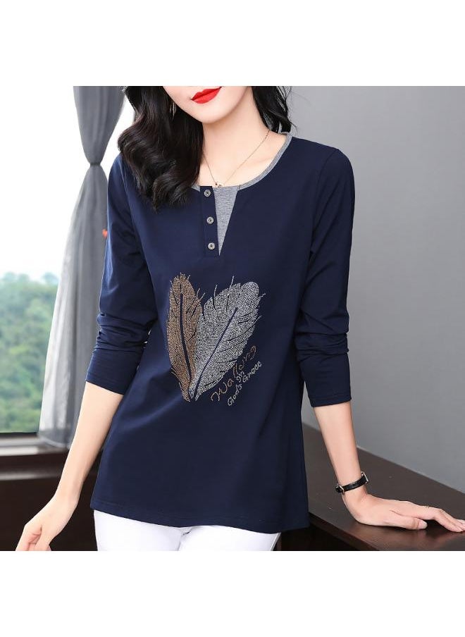 Generic - Beautiful Mother Cotton Long Sleeve T-shirt Women's Spring And Autumn New Chubby Girl Long Top Plus Size Loose Ide - Image 1