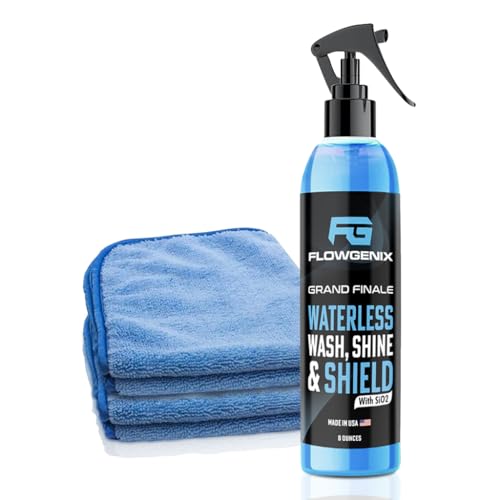 Flowgenix™ Waterless Car Wash Spray - Grand Finale - Motorcycle Cleaner & Car Wax Spray Polish (8 oz) - Ceramic Coating - Incl. 2 Microfiber Towels - Quick Detailer Spray to Make Your Vehicle Shine - Image 1