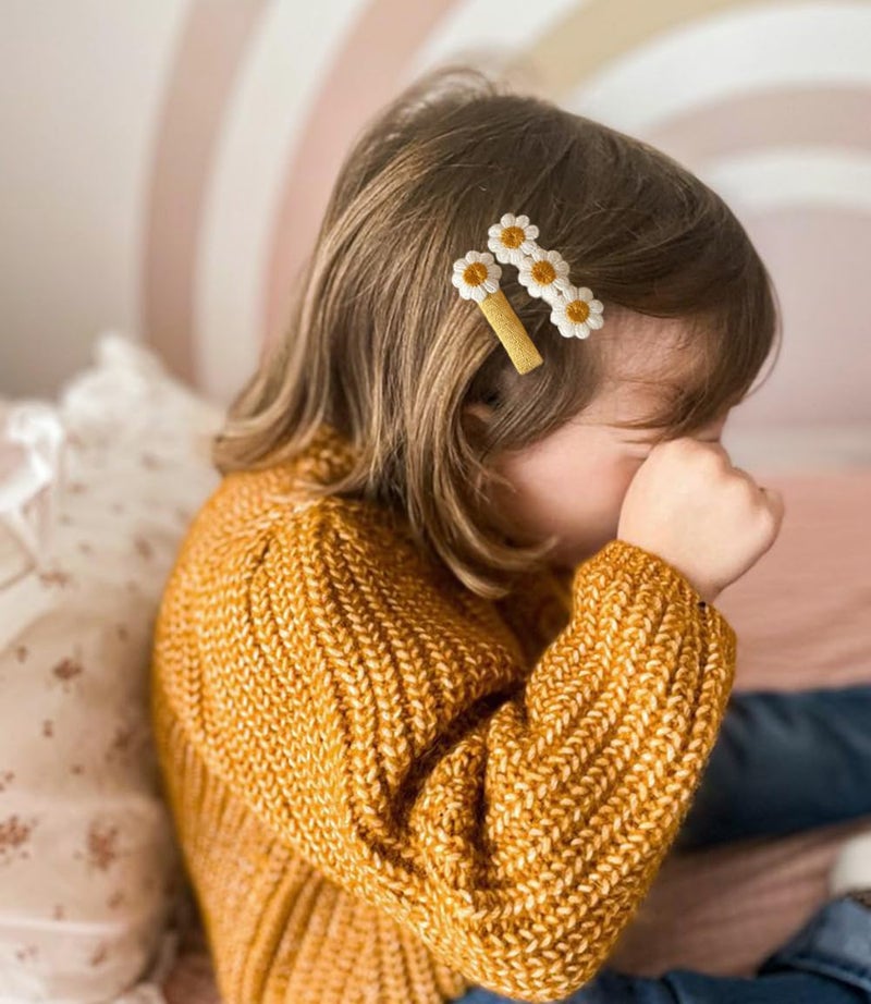 Cherssy 2 Daisy Flowers Hair Clips for Girls 12 Pcs Cotton Fully Lined Alligator Clips Non Slip Floral Baby Barrettes Hair Pins for Infant Toddler Kid School Girls Gift - Image 3