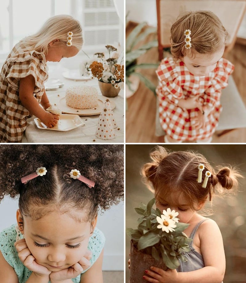 Cherssy 2 Daisy Flowers Hair Clips for Girls 12 Pcs Cotton Fully Lined Alligator Clips Non Slip Floral Baby Barrettes Hair Pins for Infant Toddler Kid School Girls Gift - Image 2