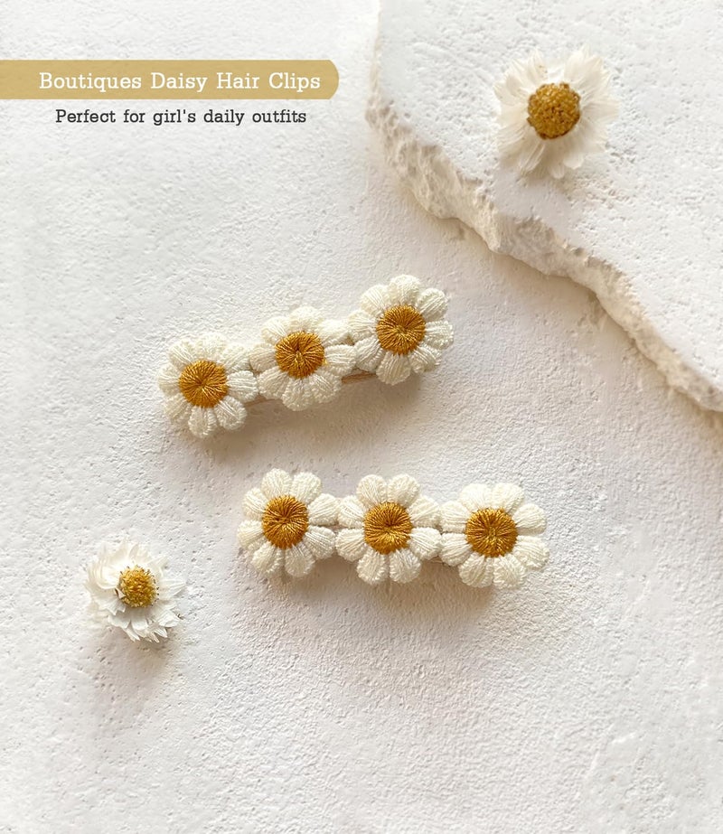 Cherssy 2 Daisy Flowers Hair Clips for Girls 12 Pcs Cotton Fully Lined Alligator Clips Non Slip Floral Baby Barrettes Hair Pins for Infant Toddler Kid School Girls Gift - Image 4